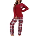 thumbnail image 1 of MecTo Women Pajamas Sets, Lady Paid Pants Long-Sleeved PJ, Red, 2 piece, Size XL, 1 of 10