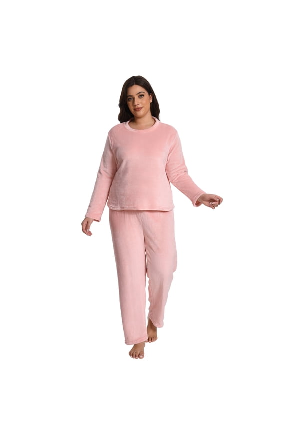 Plus Size Pajamas for Women Set Flannel Cotton Pj Set Solid Long Sleeve Top With Long Pants Sleepwear 2 Piece Lounge Set