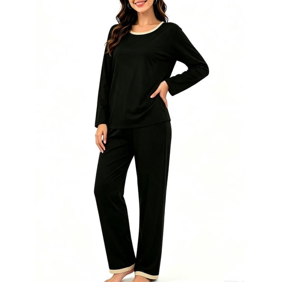 MecTo Sleepwear Casual Solid Contrast Trim, Pajamas Set (Women's)