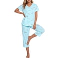 thumbnail image 1 of MecTo Women Cotton Pajamas Sets, Short-Sleeved Capri Pants PJ, Blue, 2 piece, Size M, 1 of 6