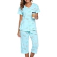 thumbnail image 1 of MecTo Women Cotton Pajamas Sets, Short-Sleeved Capri Pants PJ, Blue, 2 piece, Size M, 1 of 6