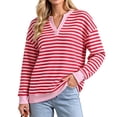 thumbnail image 1 of Fall Sweatshirts for Women Henley Neck Striped Long Sleeve Shirt Pullover Loose Ladies Womens Tops (Women's), 1 of 9