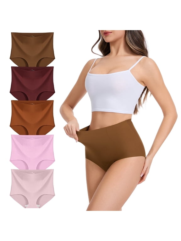 Women's Seamless Underwear No Show Panties Tummy Control Hipster High Waisted Briefs 5 Pack Plus Size