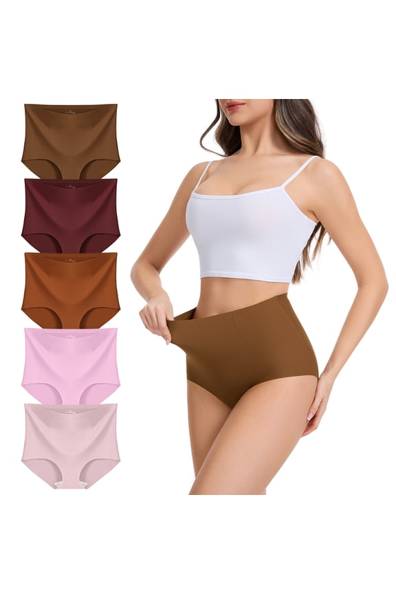 Women's Seamless Underwear No Show Panties Tummy Control Hipster High Waisted Briefs 5 Pack Plus Size