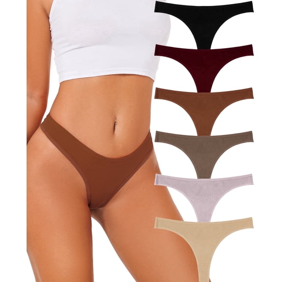 MecTo womens Cotton thongs, No Show Underwear for women, Low Rise Thong Panties, 6-Pack