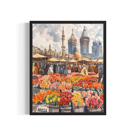 Mecca Saudi Arabia Flower Market Poster Art Print, Neutral Botanical Pastel Wall Art