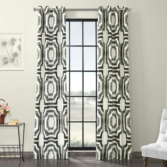 Mecca Steel Grommet Printed Cotton Curtain (1 Panel), Mecca Steel, 50W X 96L