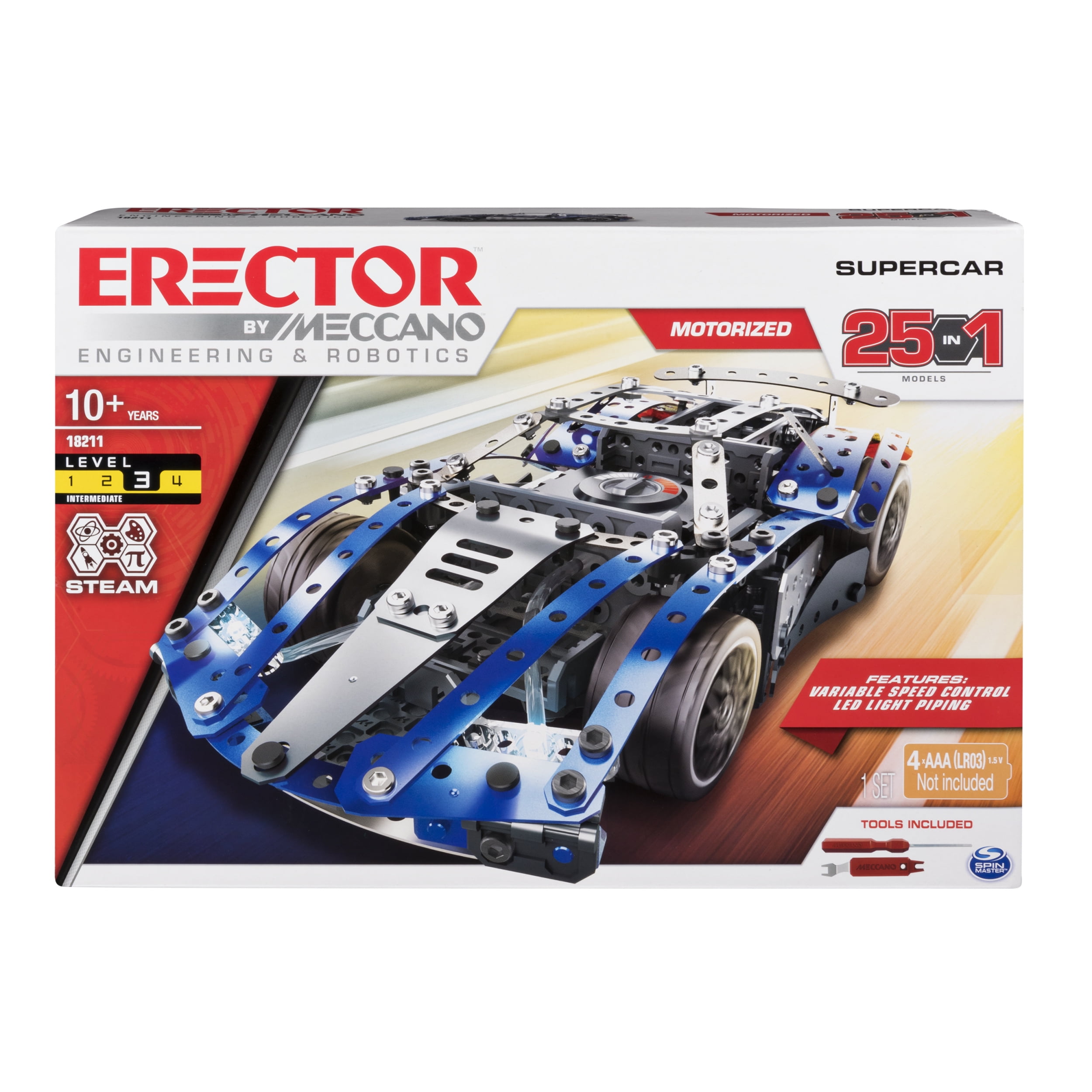 Meccano Erector by SuperCar 25-in-1 STEM Building Kit 328 Parts