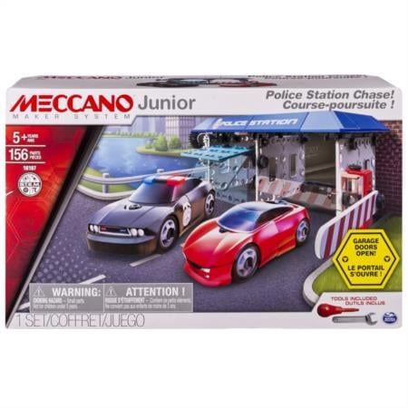 Meccano Junior Police Station Chase Model Building Set With Cars, STEM 156 Pc