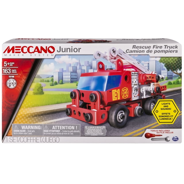 Meccano Junior Rescue Fire Truck with Lights and Sounds Model Building Kit