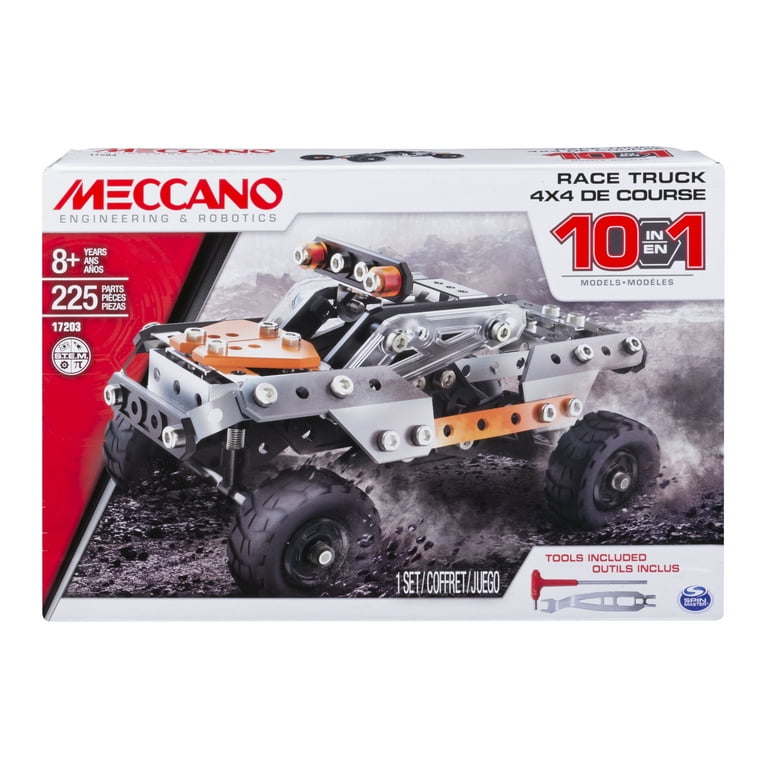 Meccano by Erector, 10 in 1 Model Race Truck, STEM Engineering Education  Toy, 225 Pieces, For Ages 8 and up