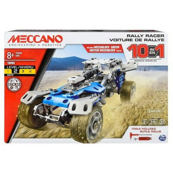 Meccano by Erector, 10 in 1 Rally Racer Model Vehicle Building Kit, STEM Engineering Education Toy for Ages 8 and up