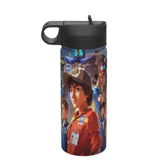 Mech Cadets Kids Insulated Water Bottle With Straw - 18 Oz Stainless Steel Double Wall Vacuum Cup, Leakproof, Bpa Free, Suitable For Boys And Girls