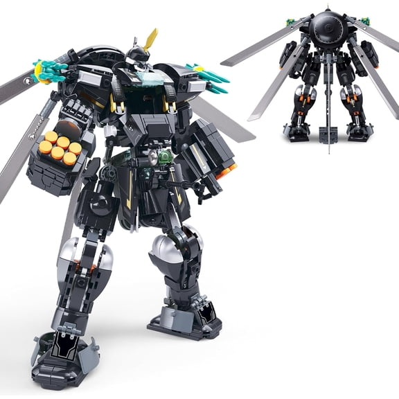 Mech Robot Transforming Building Blocks Set for Adults, Black City Protector Mecha Model Action Figures, Cool Creative Robots STEM Toys , 545 Pieces