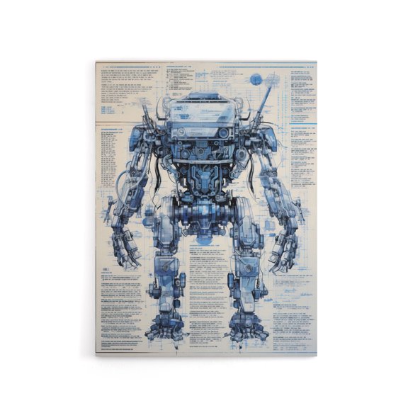Mech War Military Robot Schematic Canvas Wall Art Print 18X24"