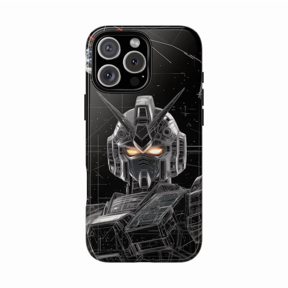 Mech Warrior Cyber Robot Blueprint Futuristic Artwork Phone Case with iPhone 11 to 17 Pro Max