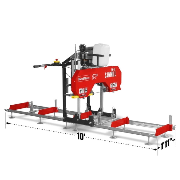 MechMaxx 18" Portable Sawmill, 212cc 7HP Gasoline Engine, 15" Board Width, 10' Track Length , SM-18