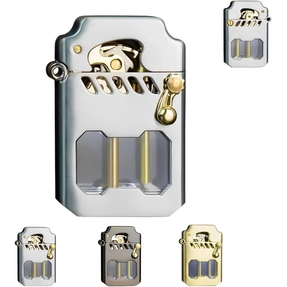 Mecha Metal Rocker Lighter, Retro Transparent Oil Tank, Flip Kerosene Lighter,Windproof Soft Flame, Refillable Fuel(Gray)