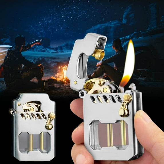 Mecha Metal Rocker Lighter, Retro Transparent Oil Tank Metal Rocker Kerosene Lighter, Retro Metal Rocker Kerosene Windproof Lighter
