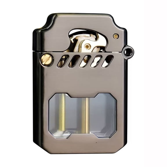 Mecha Metal Rocker Lighter Windproof Kerosene Lighter, Stylish Brushed Metal Portable Pocket Lighter, Reliable Gear Mechanism For Camping Concerts Outdoor Activities
