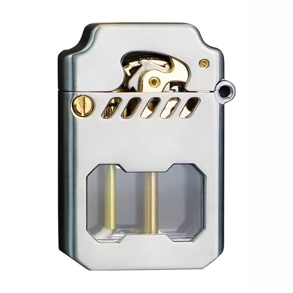 Mecha Metal Windproof Kerosene Lighter - Stylish Brushed Metal Design, Portable Gear Mechanism Perfect for Camping, Concerts, and Everyday Use Silver