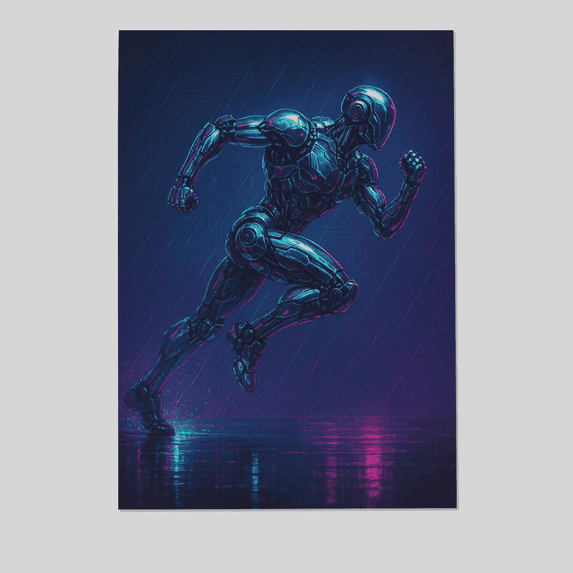 Mecha Runner at Dusk – Neon Cyberpunk Action Poster Full Size 24''x36'' The Golden Shop