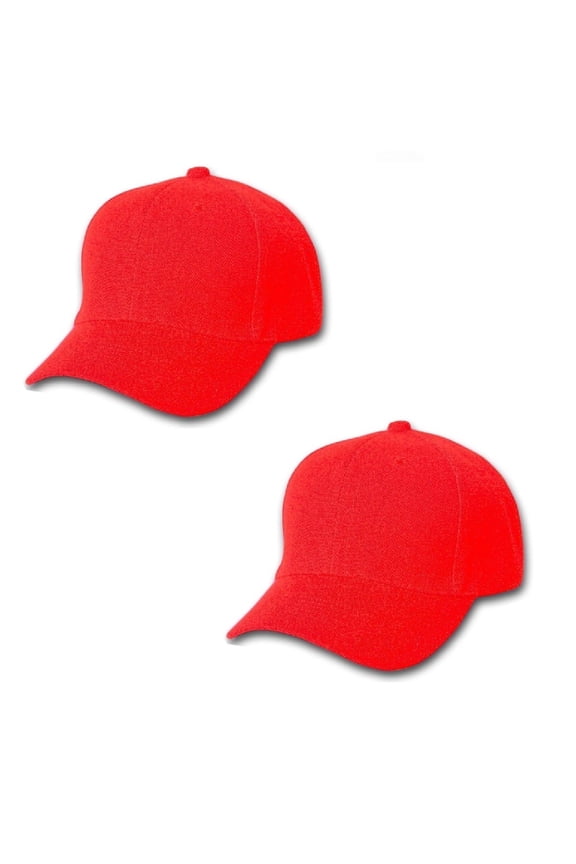 Comfortable Solid Unisex Baseball Cap Hat - 2 Pack (Red)