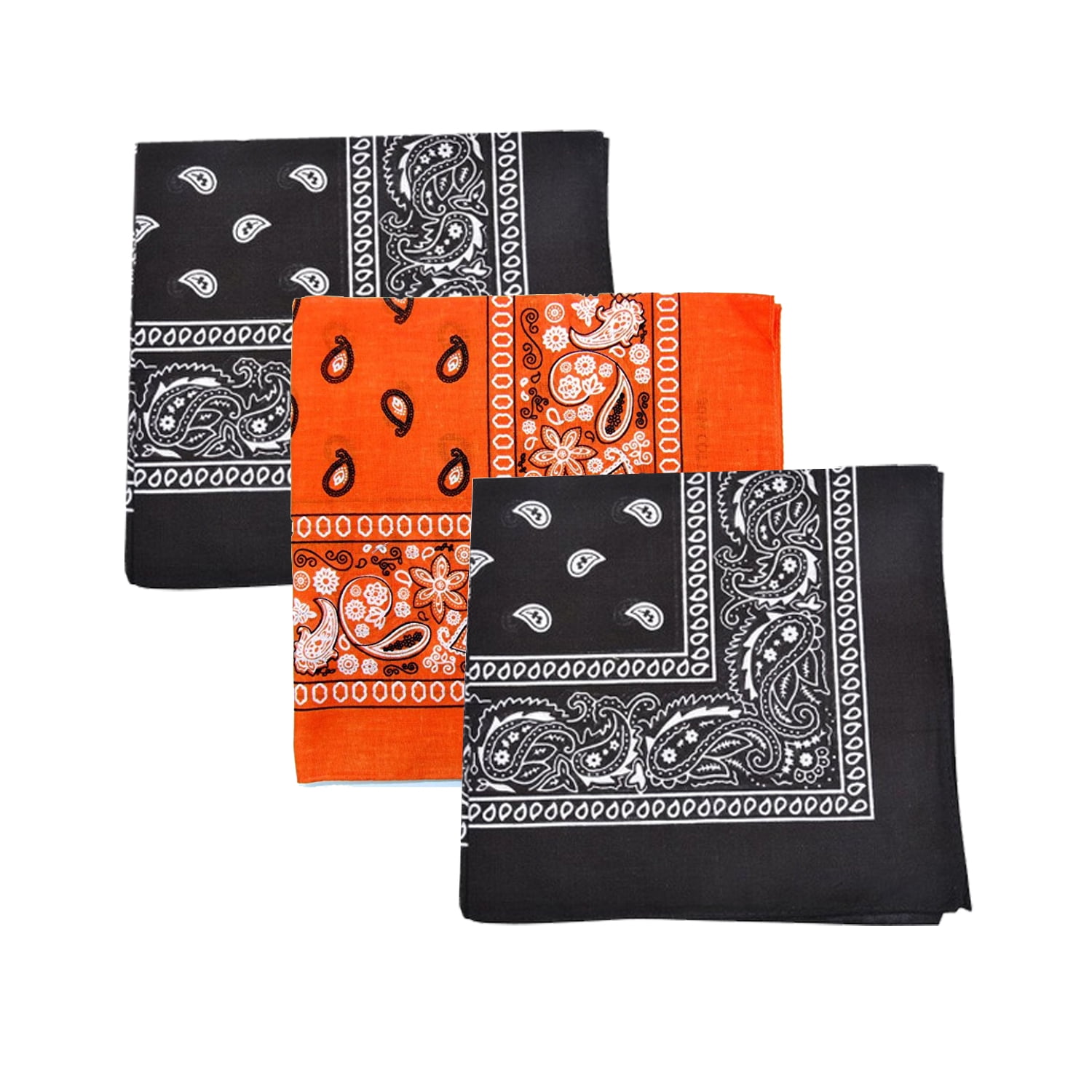 Mechaly Paisley 100% Cotton Bandanas - 3 Pack (2 Black and 1