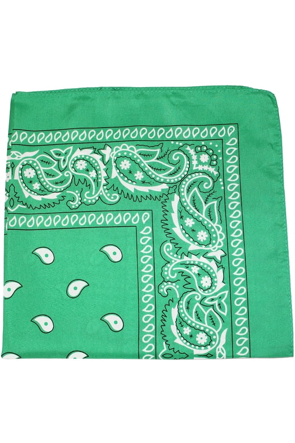 Paisley Cotton Bandanas - 12 Pack - One Dozen (Green)
