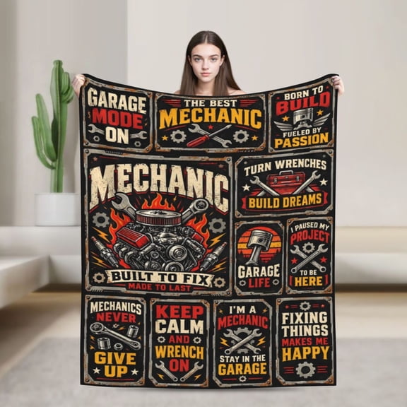 Mechanic Blanket Vintage Garage Engine Design Appreciation Gift for Auto Repair Technicians 50x40 in