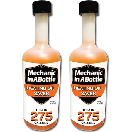 Mechanic In A Bottle Heating Oil Saver, All-In-OneHome Heating Oil Additive & Fuel Treatment for Fuel Oil, Kerosene & Diesel Heaters, TWO PACK -each 16 oz treats 275 gallons