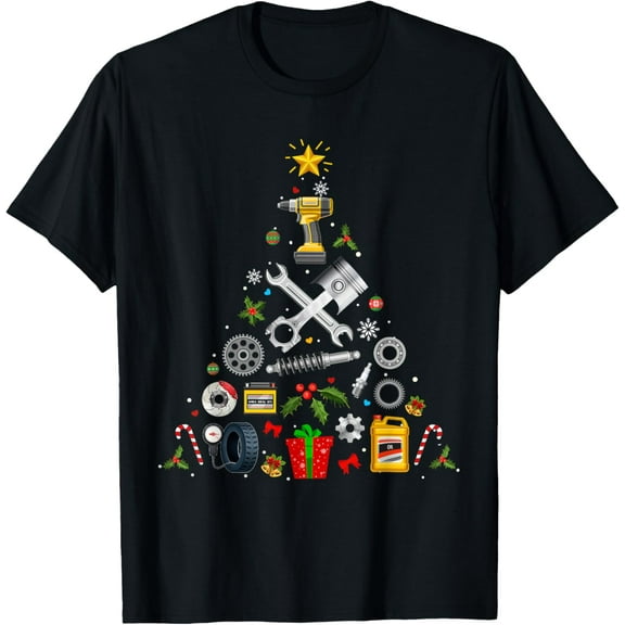 Mechanic Christmas Ornament Tree In Garage Car Mechanic 2021 T-Shirt men and women can wear, black, white, gifts