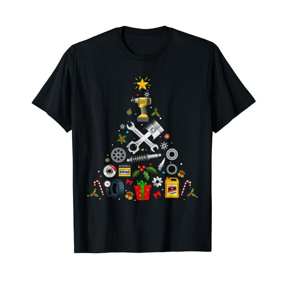 Mechanic Christmas Ornament Tree In Garage Car Mechanic T-Shirt