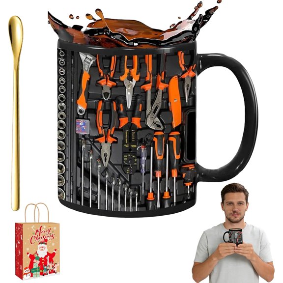 Mechanic Coffee Mug, 11oz Toolbox Coffee Mug, Funny Tool Box Mug, Mechanic Cup with Spoon and Gift Bag, Gift for Husband Dad