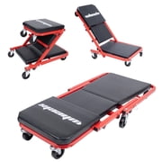 Mechanic Creeper 36 inches 3 in 1 Z Seat 340lbs Capacity, Foldable Garage Adjustable Rolling Folding with 6pcs Wheels Roller, Lay Down Sit Lean Back, Under Car Auto Repair, Red Black
