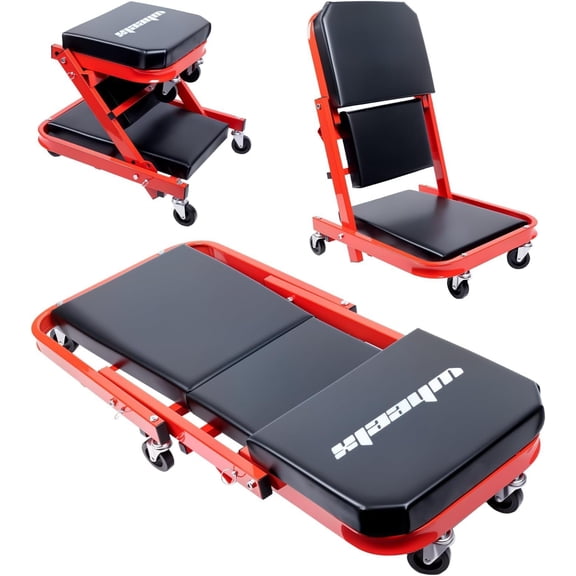 Mechanic Creeper 40inches  Z Seat 480lbs Capacity, Foldable Garage Chair Adjustable Rolling Folding with 6 count Wheels Roller, Lay Down Sit Lean , Under  Shop  Repair Man