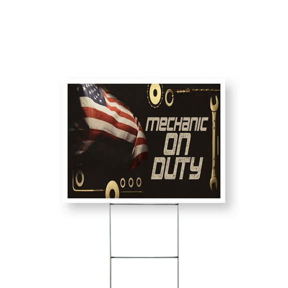 Mechanic On Duty Yard Sign 12 Inch x 16 Inch Single Sided Weatherproof Heavy-Duty Plastic with Stake | Professional Auto Repairs, Reliable Services, Affordable Pricing | Made in USA