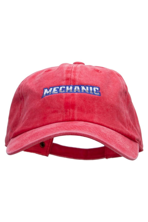Mechanic Embroidered Washed Solid Pigment Dyed Cotton Twill Brass Buckle Cap - Red OSFM
