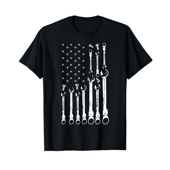 Mechanic Flag Shirt Patriotic Mechanic USA Flag Black T-Shirt Gift