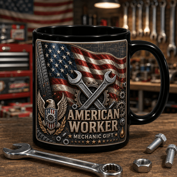 Mechanic Gift Mug 3D Effect American Worker Coffee Cup for Auto Techs
