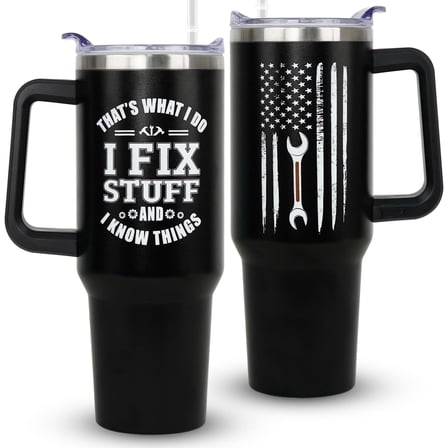 Mechanic Gifts for Men,40oz Tumbler with Handle and Straw,I Fix Stuff and I Know Things Stainless Steel Travel Mugs,Dad Birthday Gift, For Stuff Coffee Cup,Father''s Day Gifts for Dad