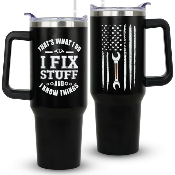 Mechanic Gifts for Men,40oz Tumbler with Handle and Straw,I Fix Stuff and I Know Things Stainless Steel Travel Mugs,Dad Birthday Gift, For Stuff Coffee Cup,Father''s Day Gifts for Dad