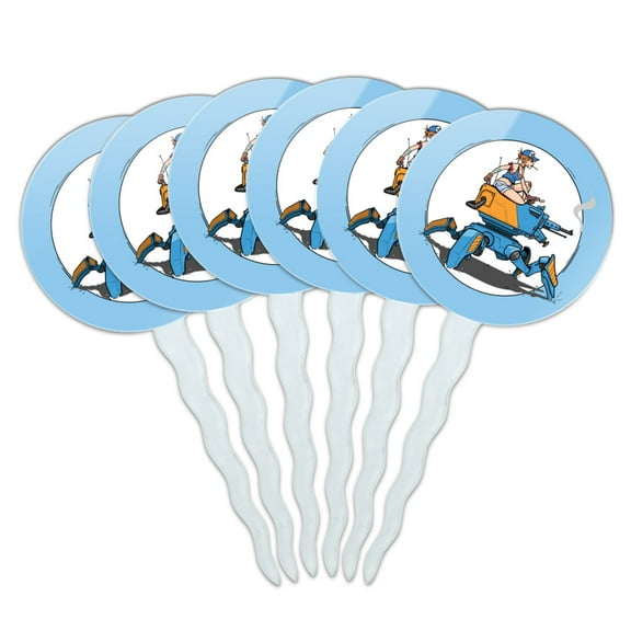 Mechanic Girl Riding Mecha Robot Tank Mech Engineer Cupcake Picks Toppers Decoration Set of 6