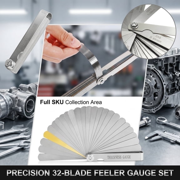 Mechanic Hand Tool, 32 Blade 0.04-0.88Mm Gap Tester, Stainless Steel Thickness Gage for Precision Measuring, Compact 3.75X1X0.5 Inch Spark Plug Gap Tool, Durable Accessory for