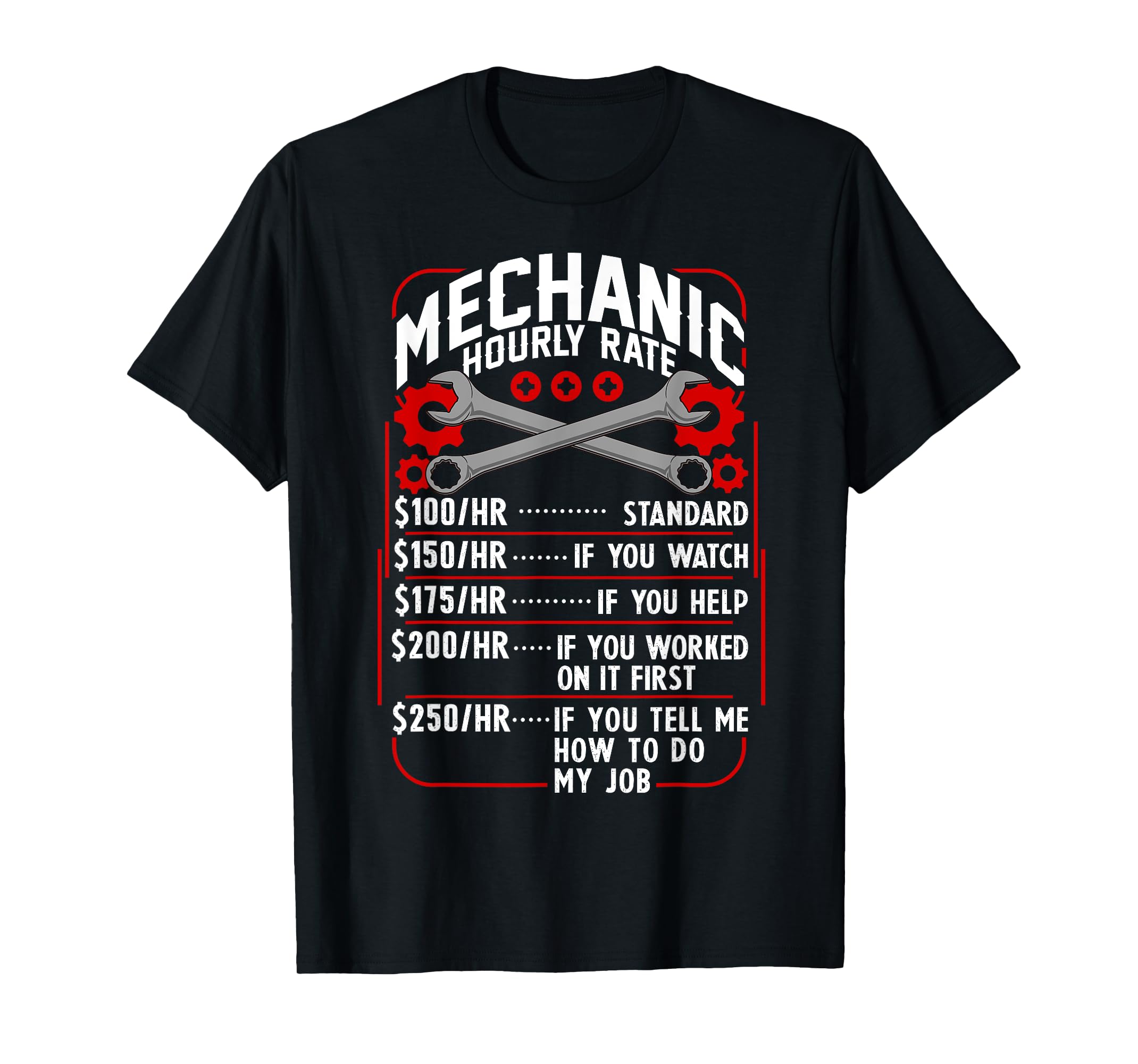 Mechanic Hourly Rate Car Auto Repairman Labor Rates TShirtM