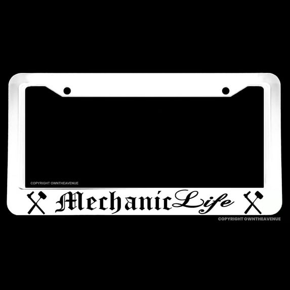 Mechanic Life Hot Rod Muscle Car Drifting Racing White License Plate Frame