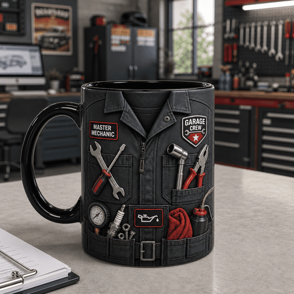 Mechanic Mug 3D Effect Garage Work Uniform Coffee Cup for Auto Repair Pros