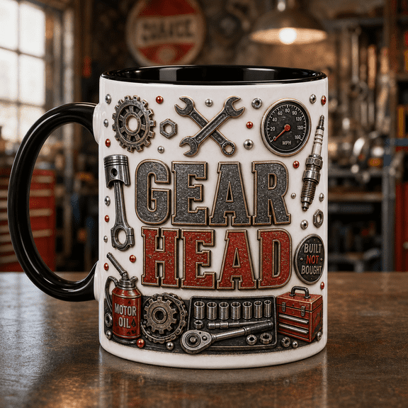 Mechanic Ceramic Coffee Mugs with Wrench & Gear Design, Gear Head Gift for Auto Techs 11 oz 15 oz
