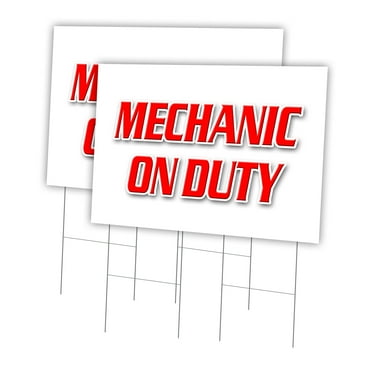 Mechanic On Duty 2 Pack Of 24" x 36" Yard Sign & Stake | Advertise Your Business | Stake Included Image On Front Only | Made in The USA