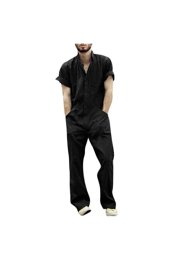 Mechanic Overall for Men Baggy 2024,Mens Coveralls Lightweight Zipper Buttons-Front Jumpsuit Solid Color Work Long Pants Trousers Rompers